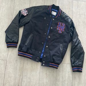 Mets baseball leather vintage bomber letterman jacket by Genuine Merchandise